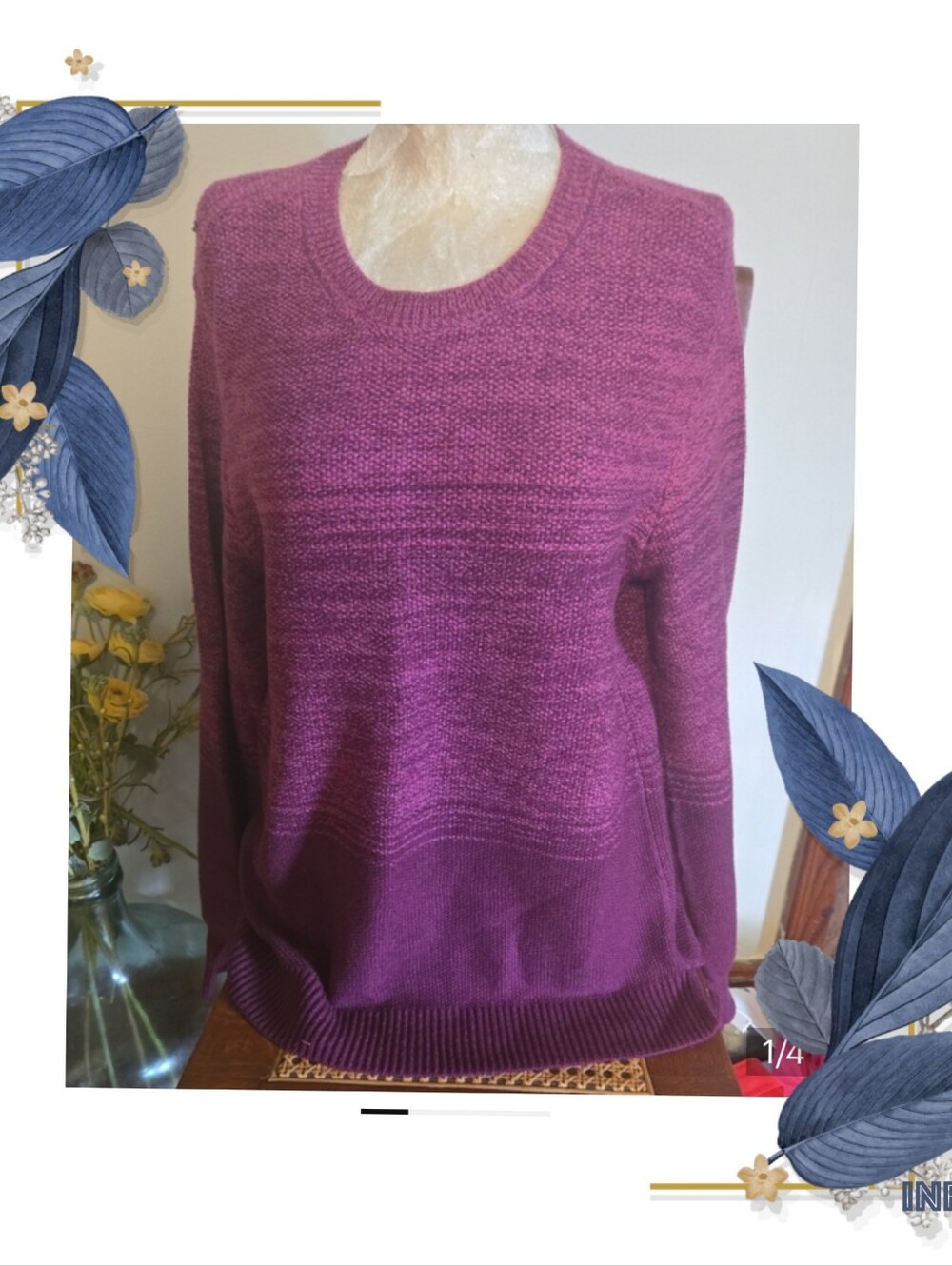 Nwt Gloria Vanderbilt Two-Tone Berry Scoop Neck Sweater Size Medium